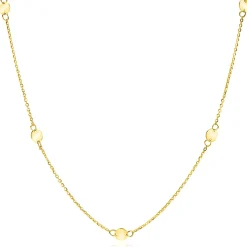 ZINZI Gold 14 krt gouden ketting met subtiele jasseron schakels en zeven ronde gladde plaatjes 5mm breed 42-45cm ZGC444