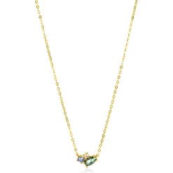 ZINZI Gold 14 krt gouden ketting 45cm, in het midden bezet met fijne groene, blauwe en champagne zirconia's ZGC379