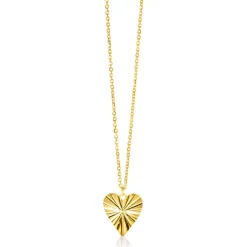 ZINZI Gold 14 krt gouden ketting 45cm met bewerkt hart hanger 15mm ZGC340