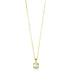 ZINZI Gold 14 krt gouden ketting 45cm met chique vierkante hanger 12 mm, bezet met lichtgroen amethist ZGC376