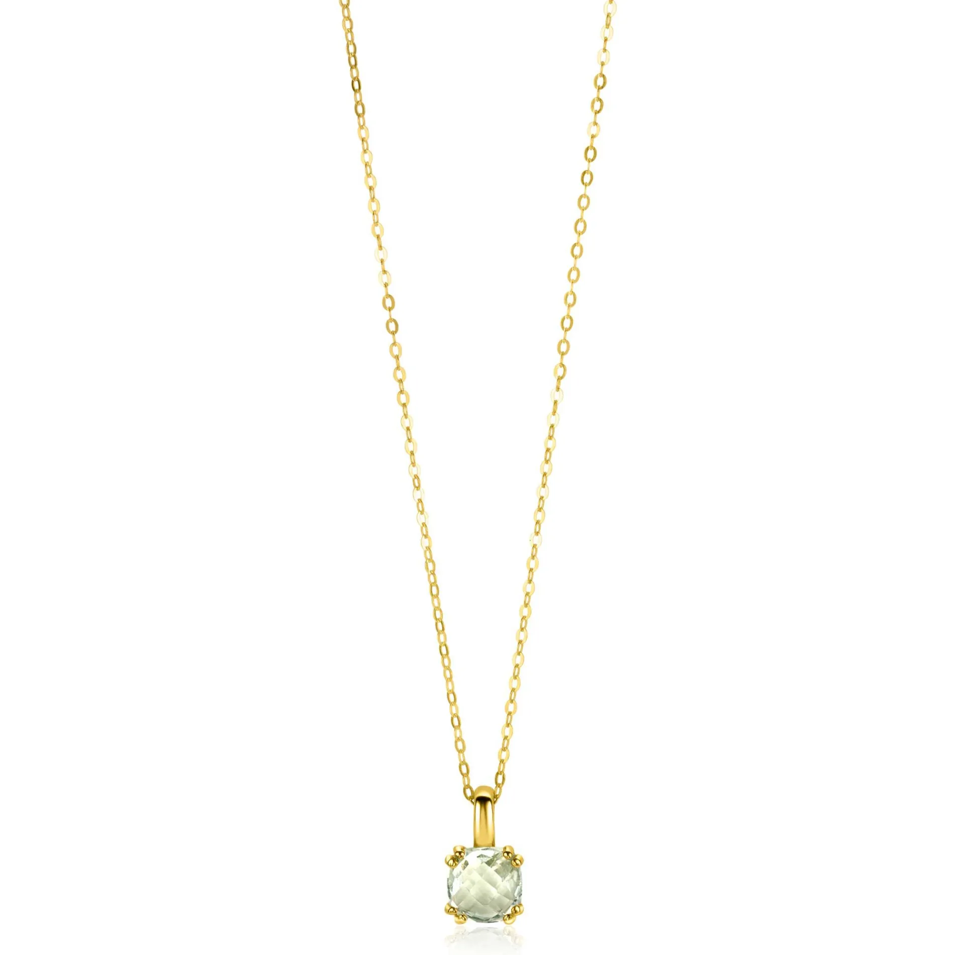 ZINZI Gold 14 krt gouden ketting 45cm met chique vierkante hanger 12 mm, bezet met lichtgroen amethist ZGC376