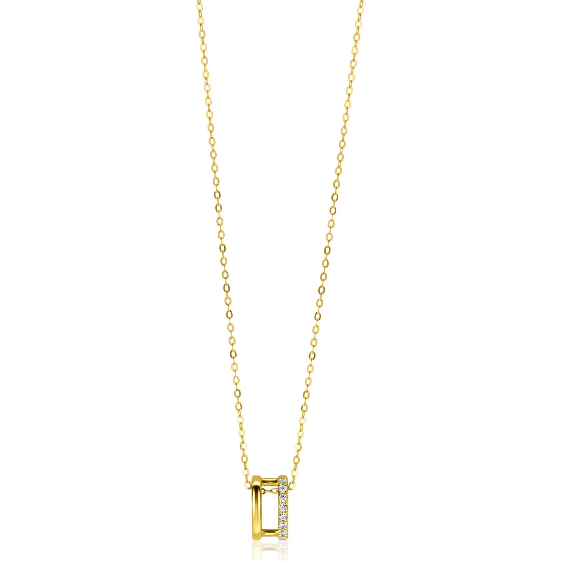 ZINZI Gold 14 krt gouden ketting 42cm met multi-look hanger, bezet met witte zirconia's ZGC382