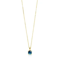 ZINZI Gold 14 krt gouden ketting met chique vierkante hanger, bezet met Londen topaas 40-43cm ZGC537