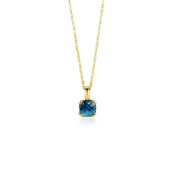 ZINZI Gold 14 krt gouden ketting met chique vierkante hanger, bezet met Londen topaas 40-43cm ZGC537