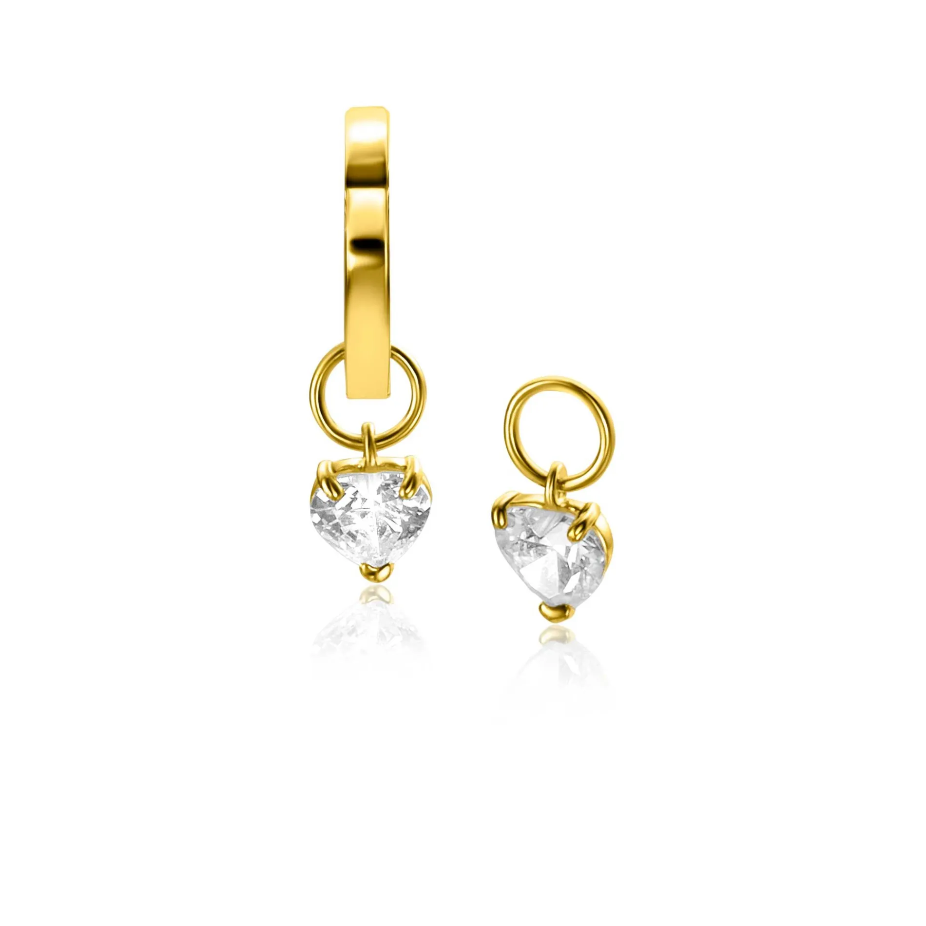 ZINZI Gold 14 krt gouden oorbedels in hartvorm bezet met witte zirconia 5mm ZGCH422 (zonder oorringen)