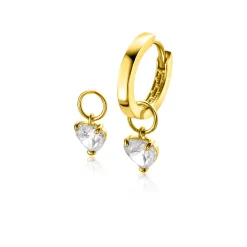 ZINZI Gold 14 krt gouden oorbedels in hartvorm bezet met witte zirconia 5mm ZGCH422 (zonder oorringen)