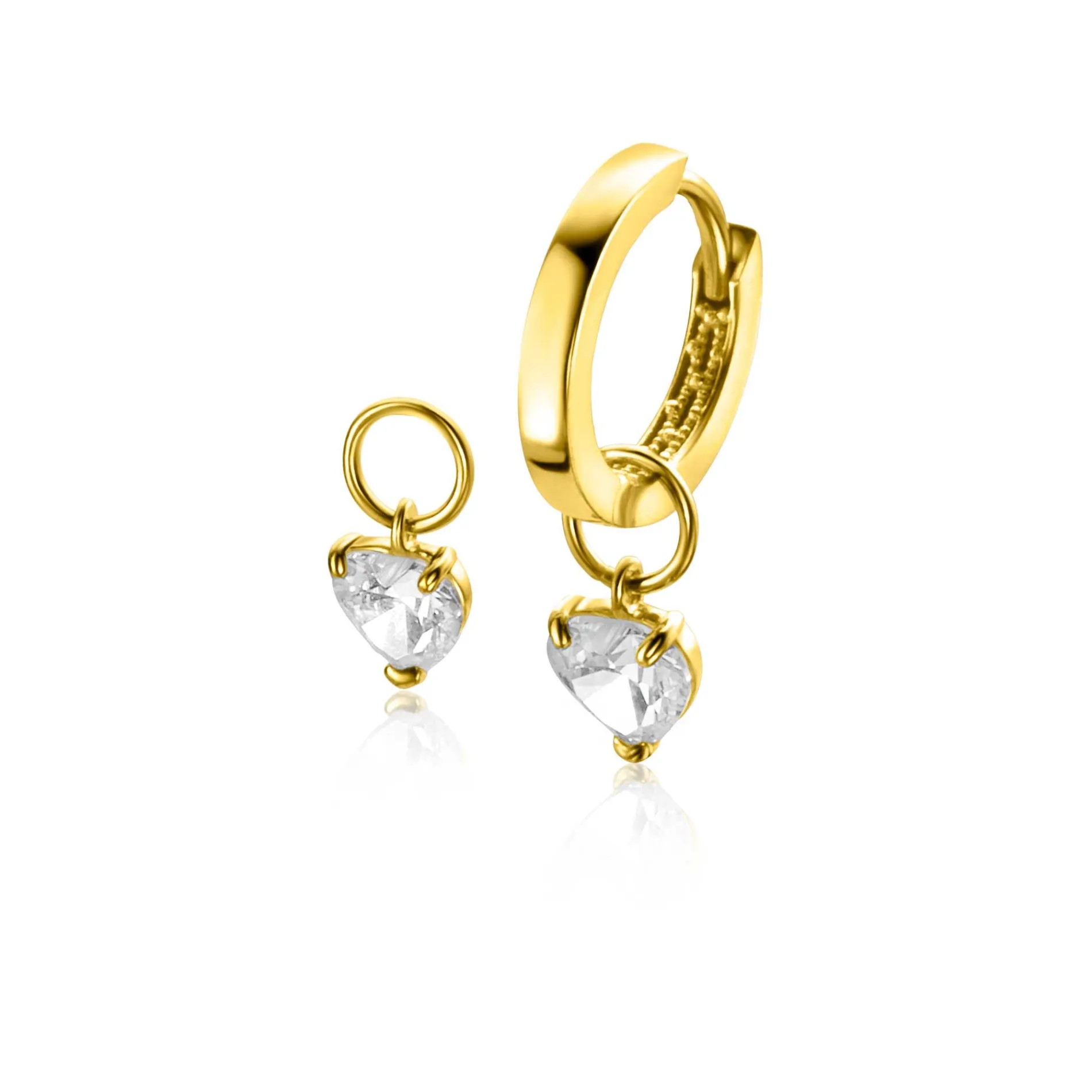 ZINZI Gold 14 krt gouden oorbedels in hartvorm bezet met witte zirconia 5mm ZGCH422 (zonder oorringen)