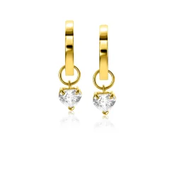 ZINZI Gold 14 krt gouden oorbedels in hartvorm bezet met witte zirconia 5mm ZGCH422 (zonder oorringen)