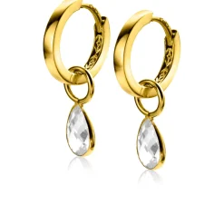 ZINZI Gold 14 krt gouden oorbedels in peervorm bezet met witte zirconia 7mm ZGCH390 (zonder oorringen)