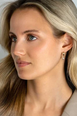 ZINZI Gold 14 krt gouden oorbedels in peervorm bezet met witte zirconia 7mm ZGCH390 (zonder oorringen)