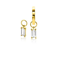 ZINZI Gold 14 krt gouden oorbedels bezet met baquette geslepen witte zirconia 7mm in chatonzetting ZGCH424 (zonder oorringen)