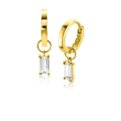 ZINZI Gold 14 krt gouden oorbedels bezet met baquette geslepen witte zirconia 7mm in chatonzetting ZGCH424 (zonder oorringen)