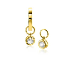 ZINZI Gold 14 krt gouden oorbedels in ronde vorm bezet met witte zirconia 5mm ZGCH421 (zonder oorringen)