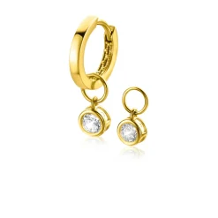 ZINZI Gold 14 krt gouden oorbedels in ronde vorm bezet met witte zirconia 5mm ZGCH421 (zonder oorringen)