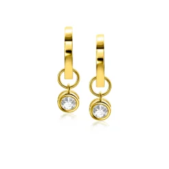 ZINZI Gold 14 krt gouden oorbedels in ronde vorm bezet met witte zirconia 5mm ZGCH421 (zonder oorringen)