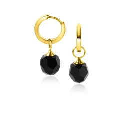 ZINZI Gold 14 krt gouden oorbedels zwarte beads 8mm ZGCH144Z (zonder oorringen)