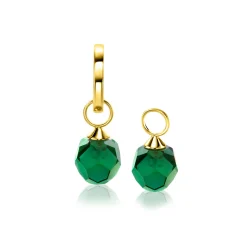 ZINZI Gold 14 krt gouden oorbedels groene beads 8mm ZGCH144G (zonder oorringen)