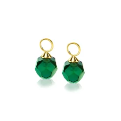 ZINZI Gold 14 krt gouden oorbedels groene beads 8mm ZGCH144G (zonder oorringen)