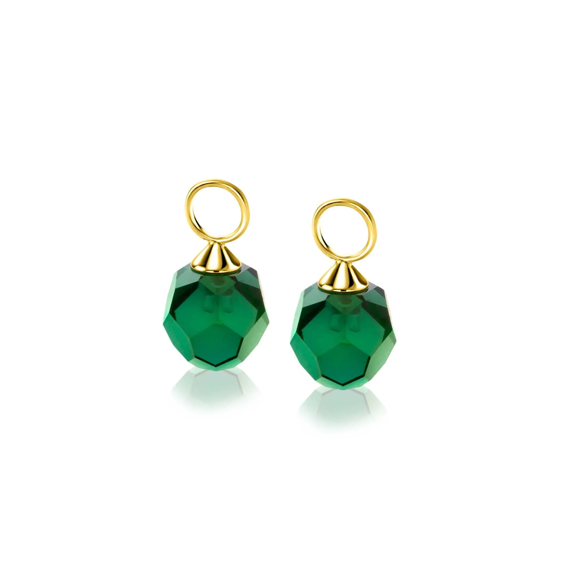 ZINZI Gold 14 krt gouden oorbedels groene beads 8mm ZGCH144G (zonder oorringen)