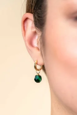 ZINZI Gold 14 krt gouden oorbedels groene beads 8mm ZGCH144G (zonder oorringen)