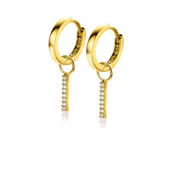 ZINZI Gold 14 krt gouden oorbedels staafje bezet met witte zirconia's 10mm ZGCH387 (zonder oorringen)