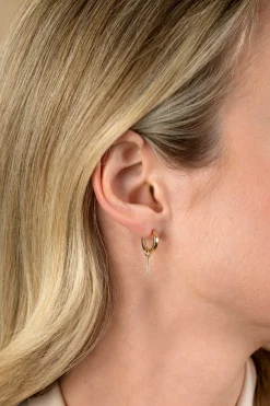 ZINZI Gold 14 krt gouden oorbedels staafje bezet met witte zirconia's 10mm ZGCH387 (zonder oorringen)