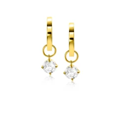 ZINZI Gold 14 krt gouden oorbedels bezet met witte zirconia 6mm in chatonzetting ZGCH423 (zonder oorringen)