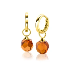 ZINZI Gold 14 krt gouden oorbedels bruine beads 8mm ZGCH144BR (zonder oorringen)