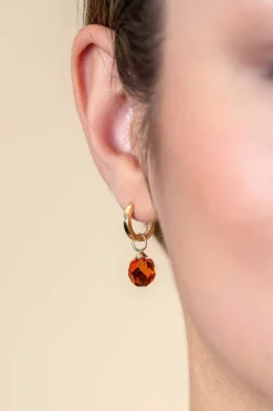 ZINZI Gold 14 krt gouden oorbedels bruine beads 8mm ZGCH144BR (zonder oorringen)
