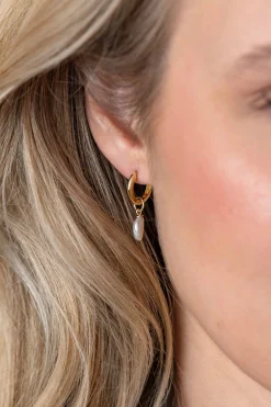 ZINZI Gold 14 krt gouden oorbedels met witte parels in natuurlijke vorm 6,5mm ZGCH405 (zonder oorringen)