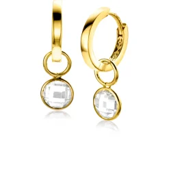 ZINZI Gold 14 krt gouden oorbedels in ronde vorm bezet met witte zirconia 7mm ZGCH391 (zonder oorringen)