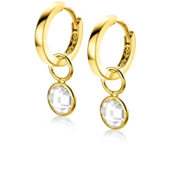 ZINZI Gold 14 krt gouden oorbedels in ronde vorm bezet met witte zirconia 7mm ZGCH391 (zonder oorringen)