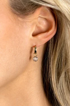 ZINZI Gold 14 krt gouden oorbedels in ronde vorm bezet met witte zirconia 7mm ZGCH391 (zonder oorringen)