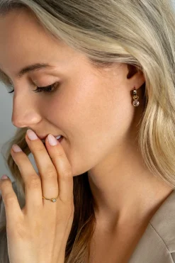 ZINZI Gold 14 krt gouden oorbedels in ronde vorm bezet met witte zirconia 7mm ZGCH391 (zonder oorringen)