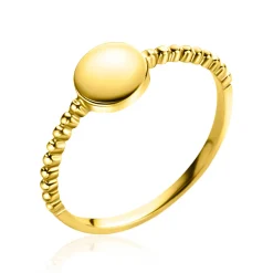ZINZI Gold 14 krt gouden ring met bolletjes scheen en glanzend rond plaatje van 6,5mm ZGR399