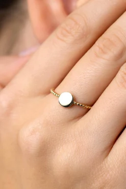 ZINZI Gold 14 krt gouden ring met bolletjes scheen en glanzend rond plaatje van 6,5mm ZGR399