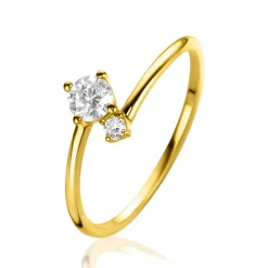 ZINZI Gold 14 krt gouden ring met twee vierpootszettingen, bezet met ronde witte zirconia's (7mm) ZGR462