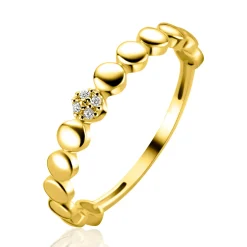 ZINZI Gold 14 krt gouden ring (3mm breed) gladde rondjes, middelste bezet met witte zirkonia's ZGR540