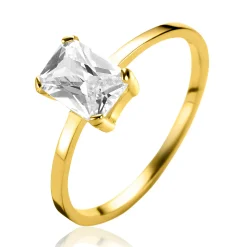 ZINZI Gold 14 krt gouden ring bezet met een rechthoekige witte zirkonia in vierpootzetting ZGR509