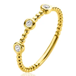 ZINZI Gold 14 krt gouden ring met bolletjes scheen en bezet met drie ronde witte zirconia's in bolletjes zetting van 3mm ZGR309