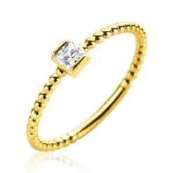 ZINZI Gold 14 krt gouden ring met bolletjes scheen en bezet met een ronde witte zirconia in vierkante zetting van 3,5mm ZGR310