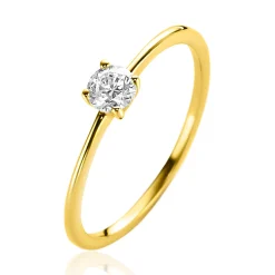 ZINZI Gold 14 krt gouden ring bezet met een ronde witte zirconia in vierpootszetting (4mm) ZGR385