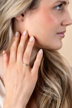 ZINZI Gold 14 krt gouden ring bezet met een ronde witte zirconia in vierpootszetting (4mm) ZGR385