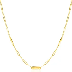 ZINZI Gold 14 krt gouden schakelketting met paperclip schakels (1,8mm breed) en drie gladde plaatjes 45cm ZGC443