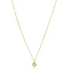 ZINZI Gold 14 krt gouden schakelkettinkje 43cm met sierlijke ronde hanger, bezet met witte zirconia ZGC371