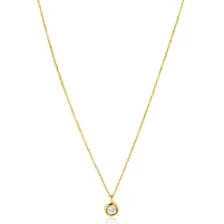 ZINZI Gold 14 krt gouden schakelkettinkje 43cm met sierlijke ronde hanger, bezet met witte zirconia ZGC371
