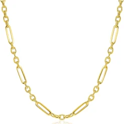 ZINZI Gold 14 krt gouden schakelketting met afwisselend lange paperclip schakels en ovale jasseron schakels (4mm breed) 45cm ZGC473