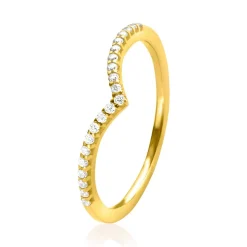 ZINZI Gold 14 krt gouden V-ring van 1,4mm breed en bezet met 20 witte zirconia's in chique railzetting ZGR374