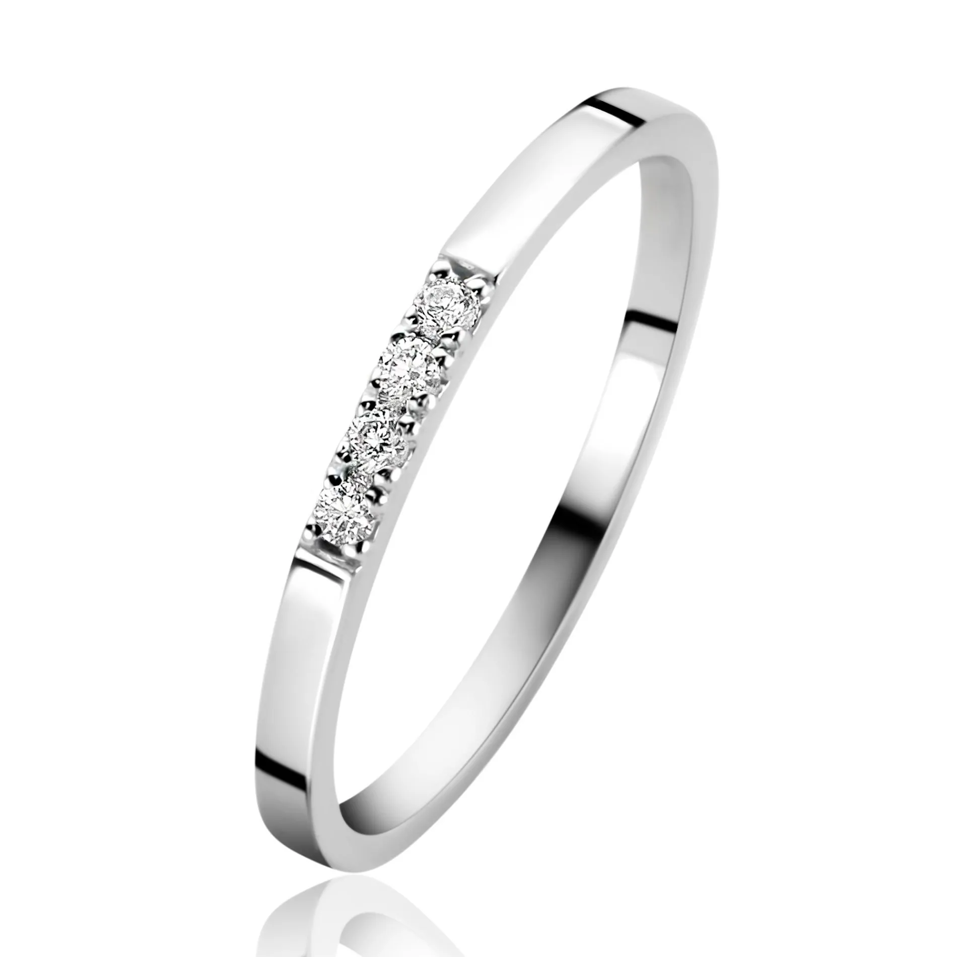 ZINZI Gold 14 krt witgouden ring (1,7mm breed) bezet met vier witte zirkonia's ZGR407W