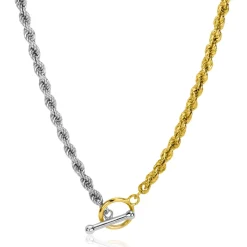 ZINZI gold plated zilveren ketting met 3,7mm brede koord schakel bicolor en trendy kapittel sluiting 42-45cm ZIC2288